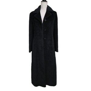 Jones New York Collection Textured Long Trench Coat Wool/Alpaca Suri Black Sz 6